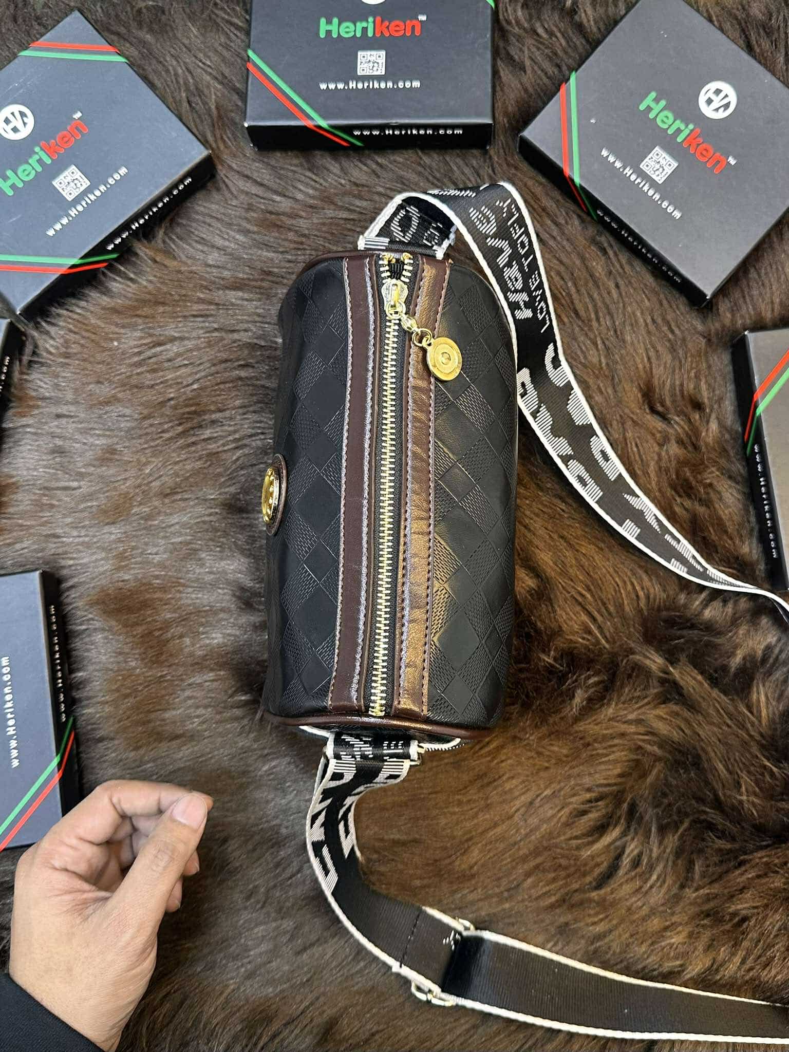 Luxe Checkered Medallion Crossbody Bag