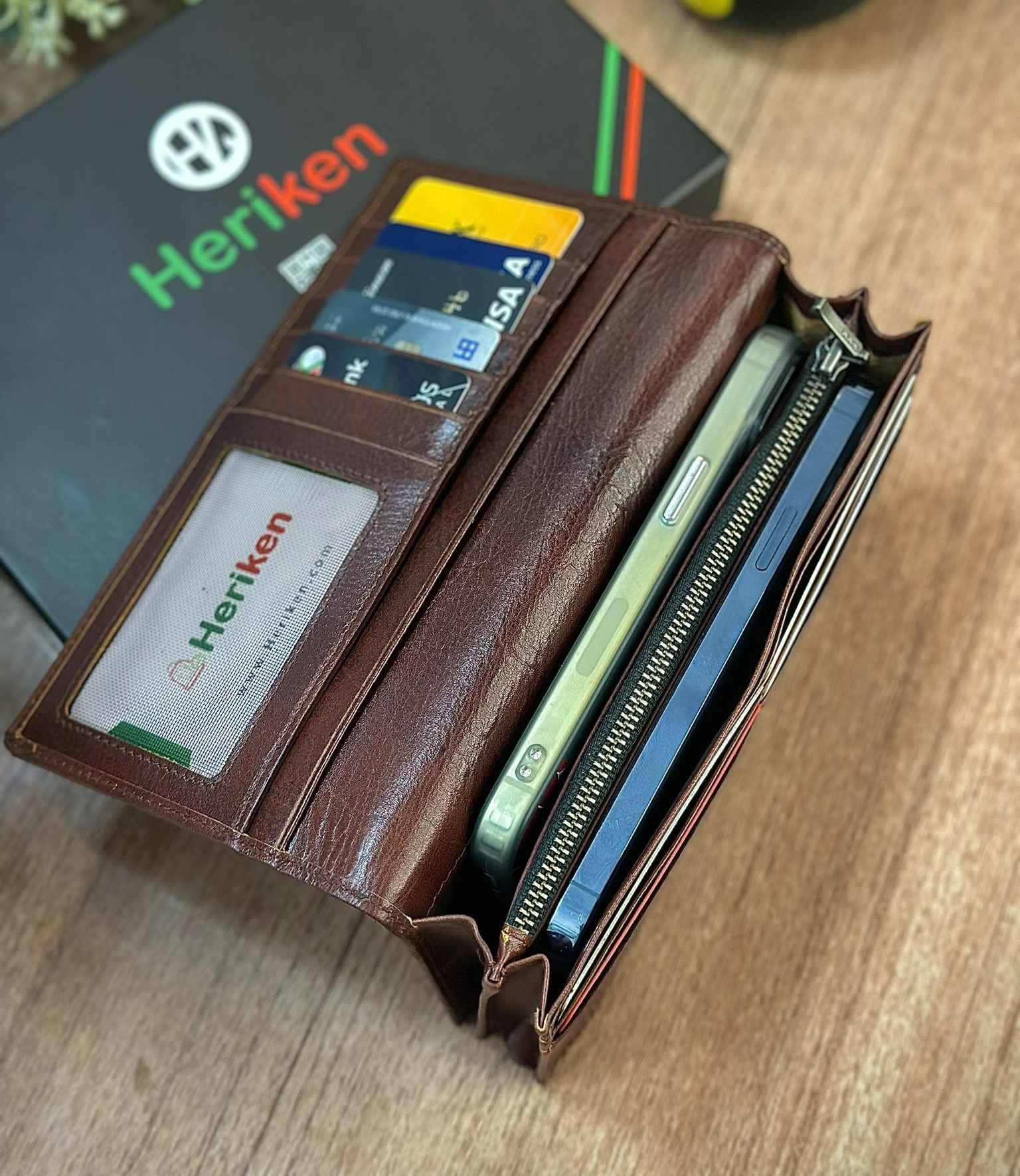 Double Gadget Genuine Leather Long Wallet